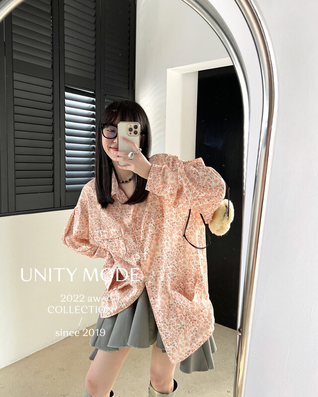 Original price 103.99! [UNITY] Lazy wind long-sleeved top women's autumn casual fashion thin floral shirt UNTS8952# CQW