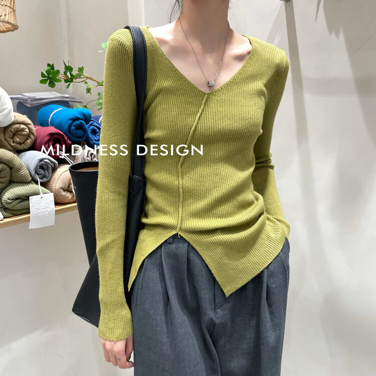 [MILDNESS] Andy velvet drawstring slit design knitted sweater 9303