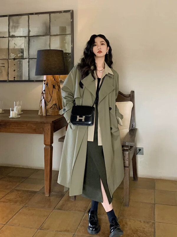 【L.L STUDIO】Korean style mid-length lapel trench coat (with belt) 78207# PCZ