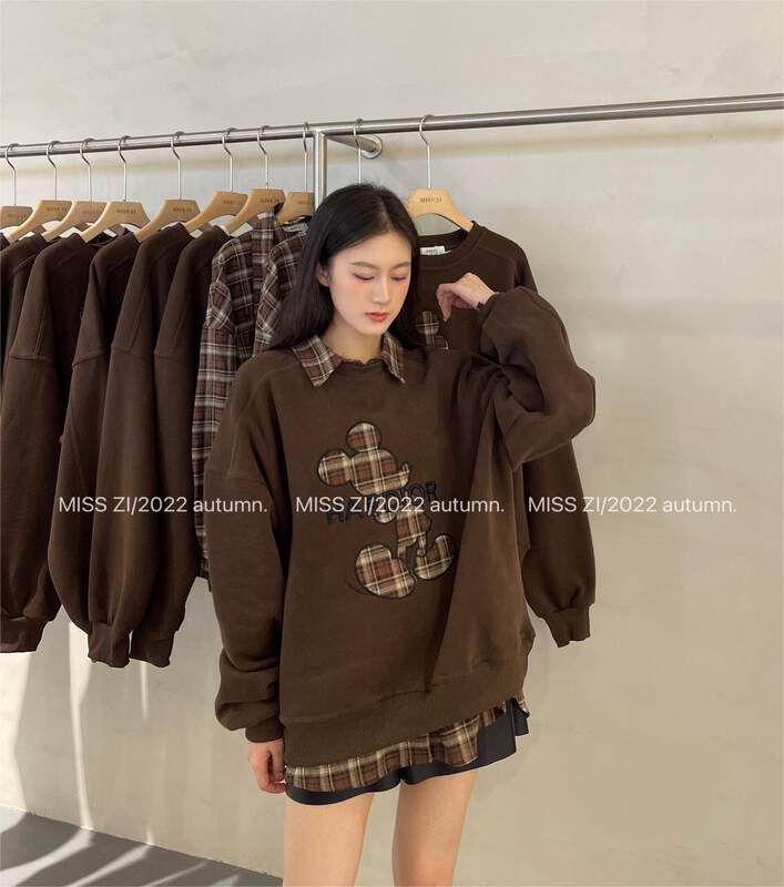 【MISS ZI】Korean Autumn Casual Letter Three-dimensional Embroidery Burnt Flower Composite Sweatshirt 3355# CQW