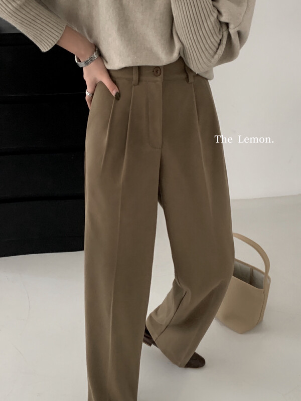 [Lemon Green Tea] Popular high-waisted slimming all-match thickened trousers brushed 2535