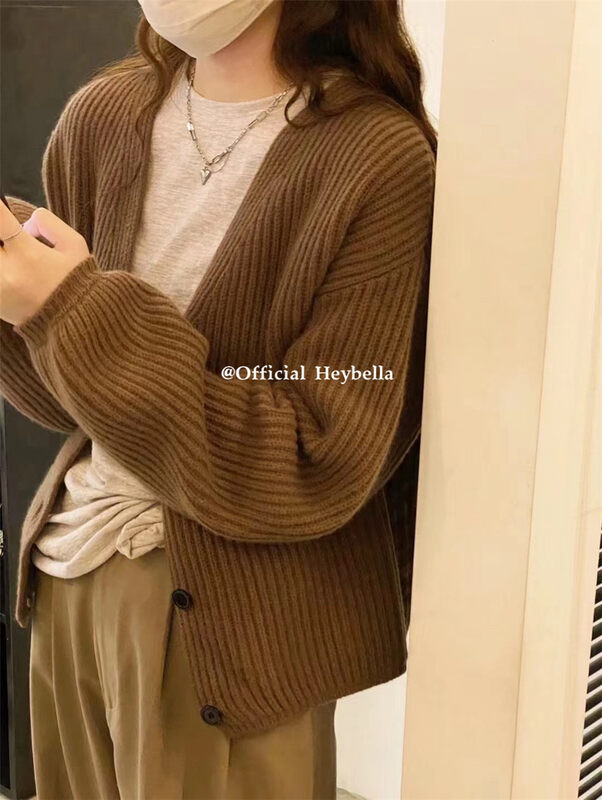 【HEY BELLA】V-neck single-breasted comfortable and versatile warm sweater B9663# L