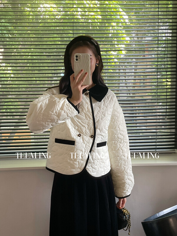 New in winter! [TEEM ING] French embroidered temperament short contrast color short coat 22T639# HJY