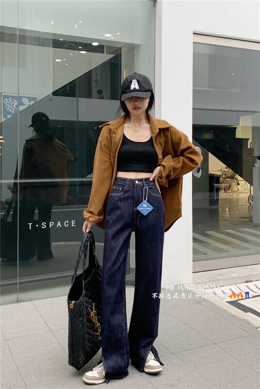 Original price 73.32! New in winter! [M8 denim] straight slit design jeans J52625-6# JHY
