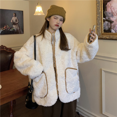 Official map arctic velvet winter lamb velvet fur thickened plus velvet lamb wool coat women's padded clothes