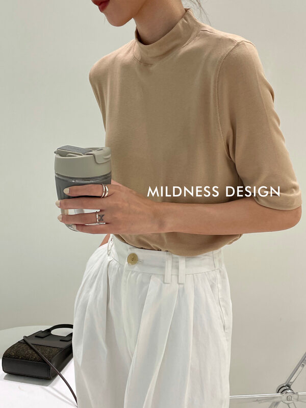 New in early autumn! [MILDNESS] solid color slim-fit stand-up collar mid-sleeve bottoming shirt A085# FHX