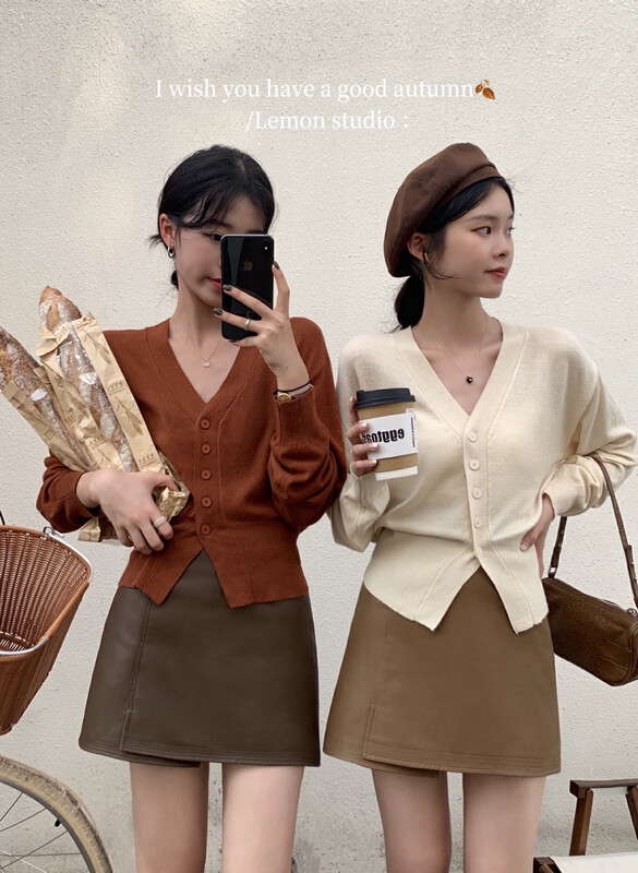 [Lemon Green Tea] New chic simple knitted cardigan T-061 in early autumn