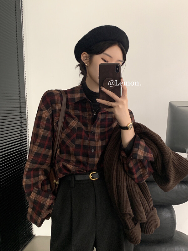 [Lemon Green Tea] Autumn and Winter Retro Hong Kong Style Layered Design Shirt 2530