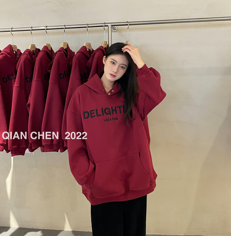 【MISS ZI】Autumn Casual Solid Color Embroidered Letter Hoodie 3090# CQW