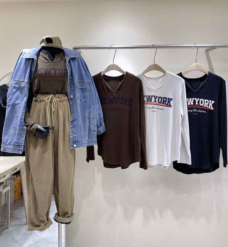 New for winter!  【DA.7】Simple and versatile V-neck letter long-sleeved T-shirt 3277-# LSL