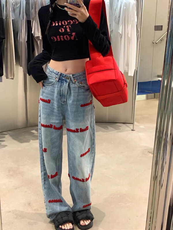 New in autumn! [X·H STUDIO] American retro alphabet print street trend jeans 8366# OZQ