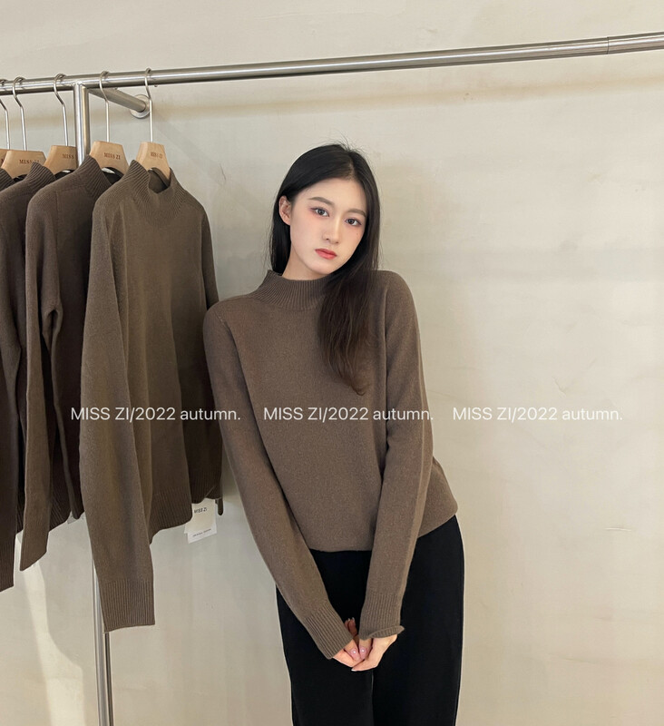 【MISS ZI】Autumn solid color half turtleneck all-match all-wool knitted sweater 3351# CQW