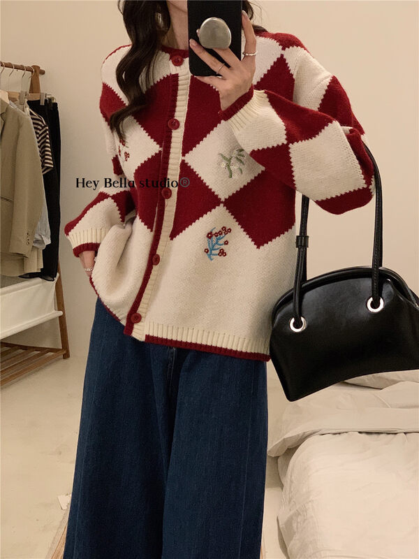 New in autumn! [HEY BELLA] Plaid fashion Korean all-match warm sweater B9187# L