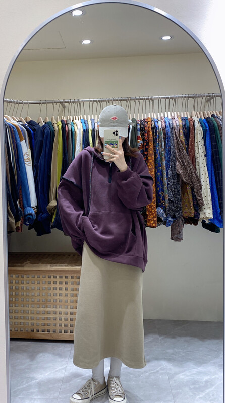 New in autumn! [DA.7] Heavy industry color matching hooded casual loose sweater 3258# LSL