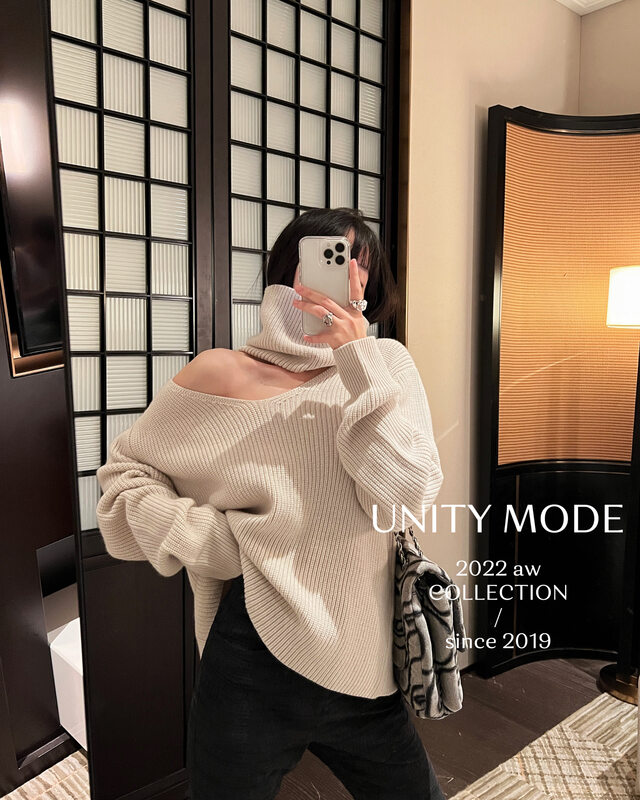 【UNITY】Winter new irregular design high-neck warm sweater F281029# CQW