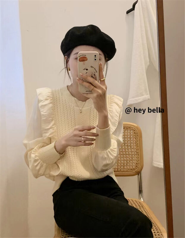 New in autumn! [HEY BELLA] stitching fake two thin and comfortable shirts B5369# L