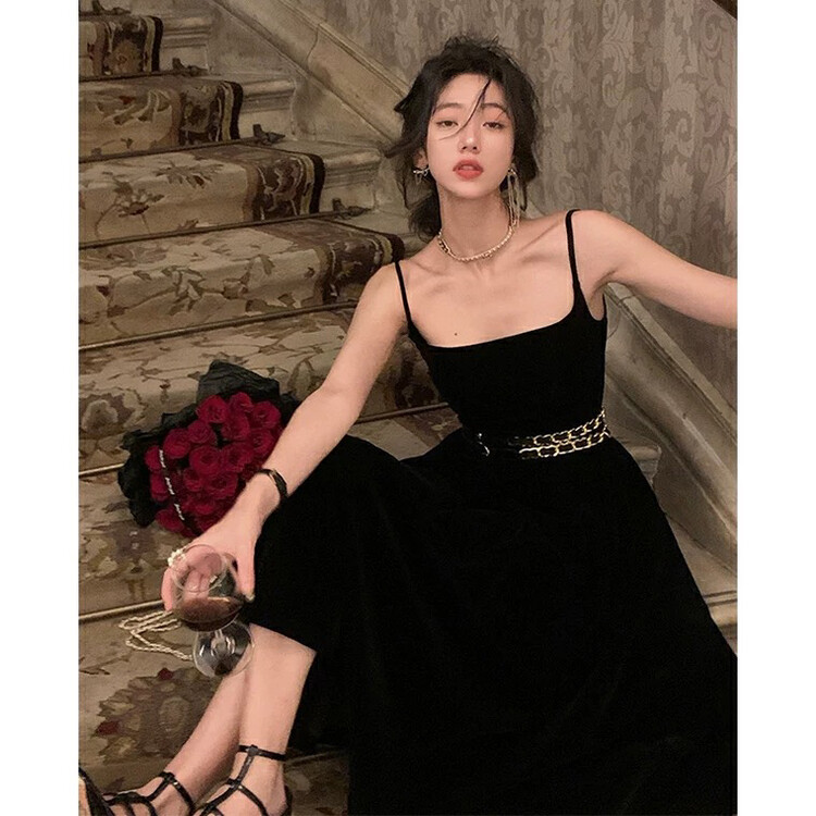 【L.L STUDIO】 Commuter elegant velvet suspender dress (with belt) 78173# PCZ