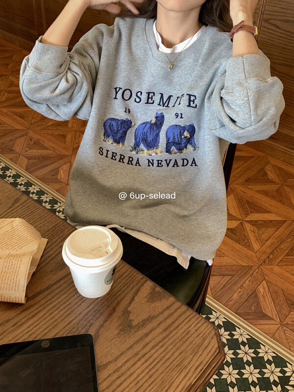 【6-UP】Korean Embroidered Print Loose Casual Sweater 69280# CQW