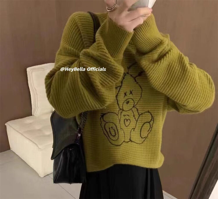 New in winter! [HEY BELLA] round neck pattern comfortable pullover warm sweater B9608# L