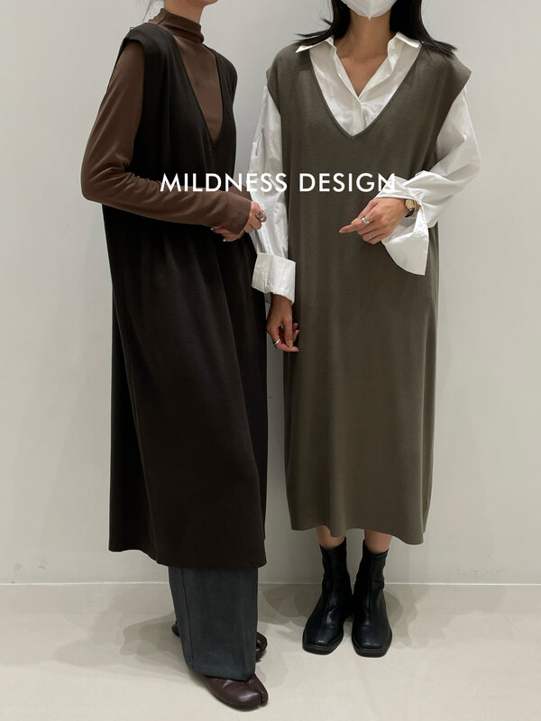 New in autumn!【MILDNESS】V-neck knitted vest dress W22022# FHX
