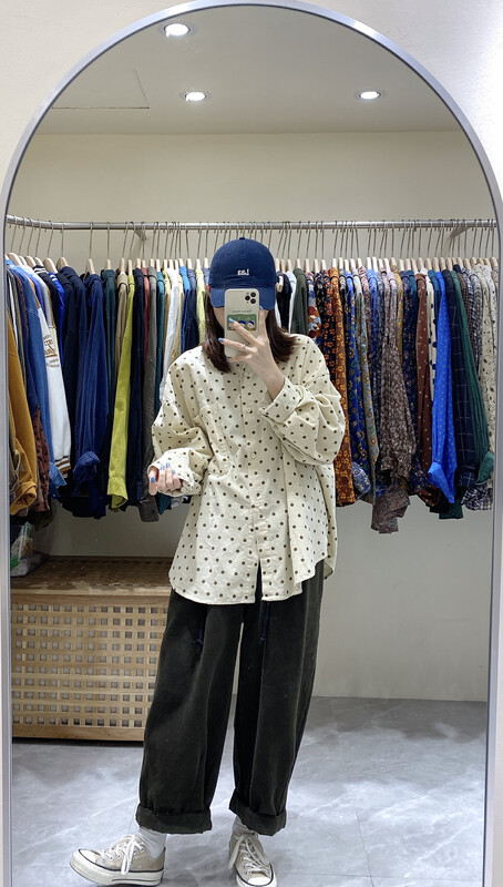 New in autumn! [DA.7] Retro corduroy polka dot shirt YS1-3259# LSL