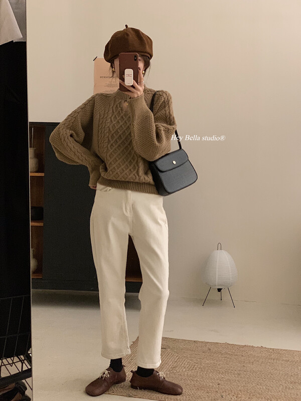 New in winter! [HEY BELLA] Simple solid color versatile warm sweater 9553# L