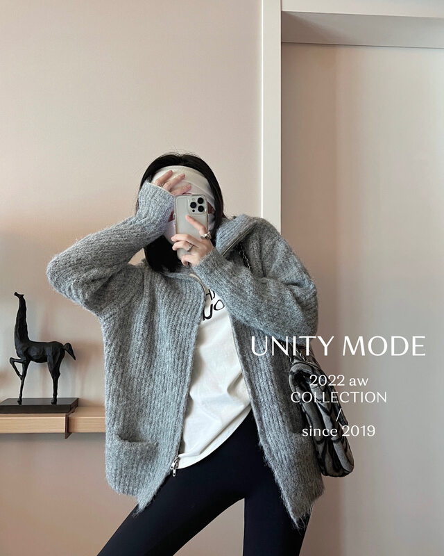【UNITY】Winter new warm wool sweater women's high-neck casual knitted cardigan (including 8% wool) F281036# CQW
