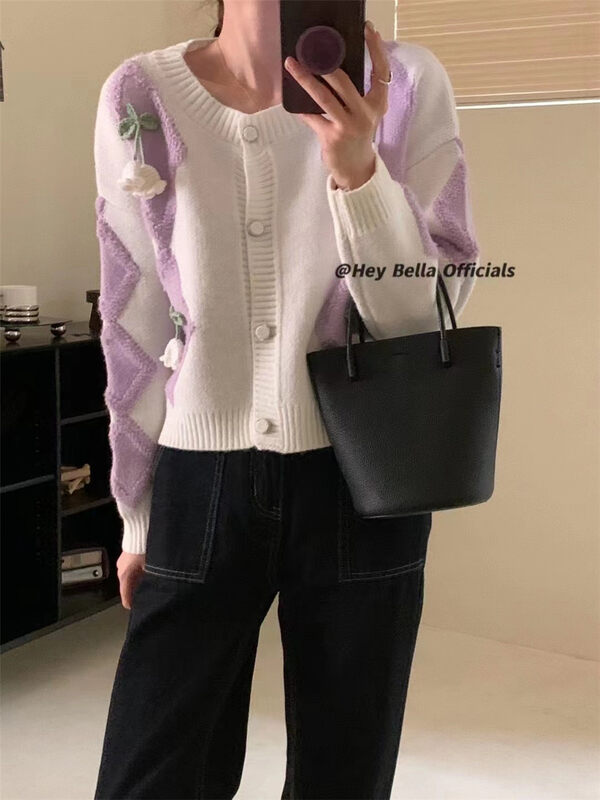 New in winter! [HEY BELLA] Three-dimensional flower fashion all-match warm sweater B9177# L