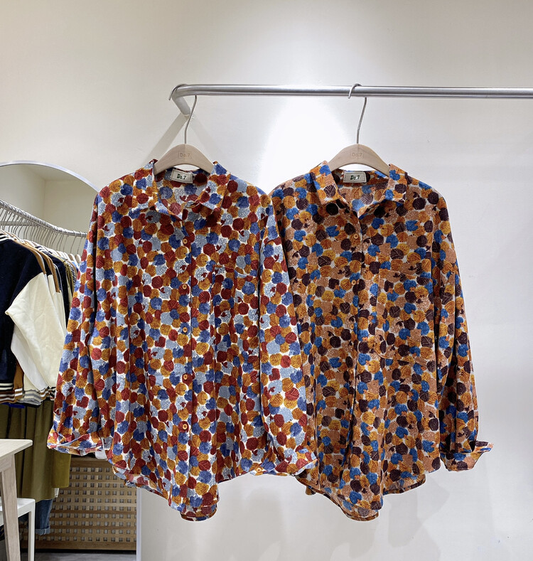 New in early autumn! [DA.7] Corduroy flower all-match casual long-sleeved shirt 3207-# LSL