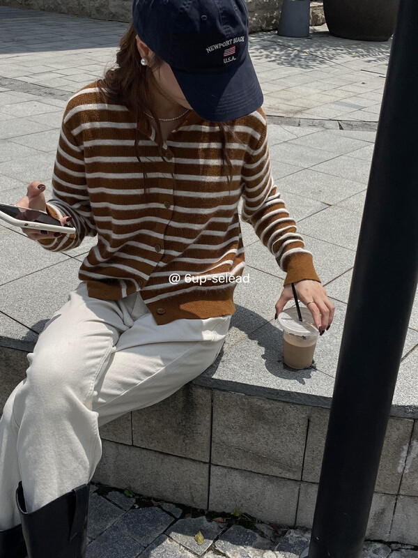 New for winter!  【6-UP】Round Neck Single Breasted Striped Thermal Sweater 69222# CQW