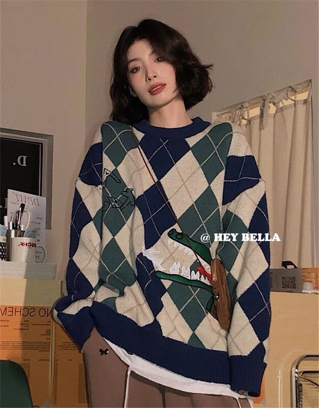 New in autumn! [HEY BELLA] Lingge fashion Korean pullover warm sweater B9377# L