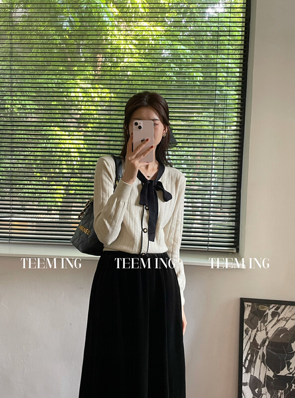 New in winter!【TEEM ING】French contrast color bow warm sweater 22T628# HJY