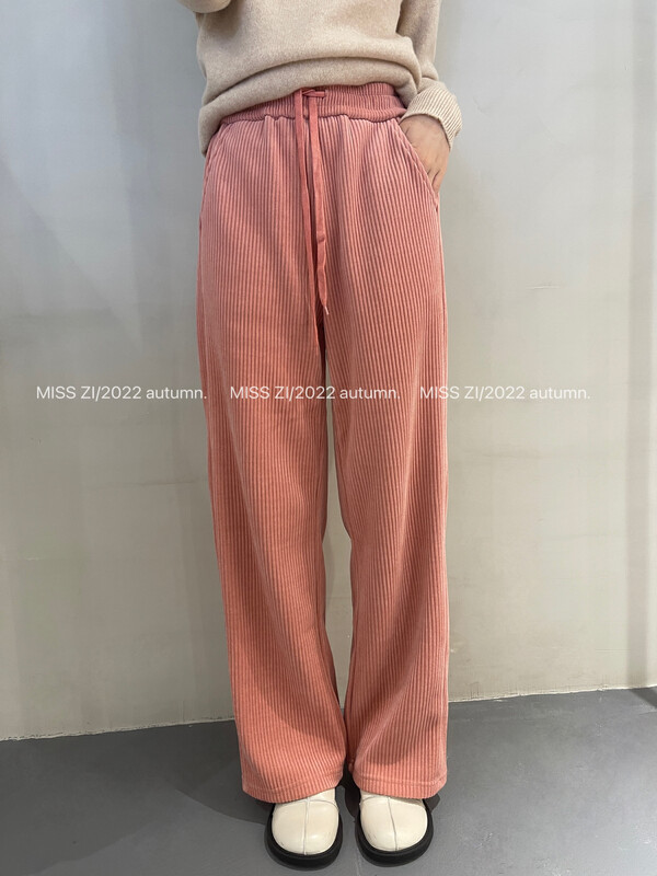 【MISS ZI】Autumn casual all-match solid color pit strip corduroy wide-leg pants casual pants 3361# CQW