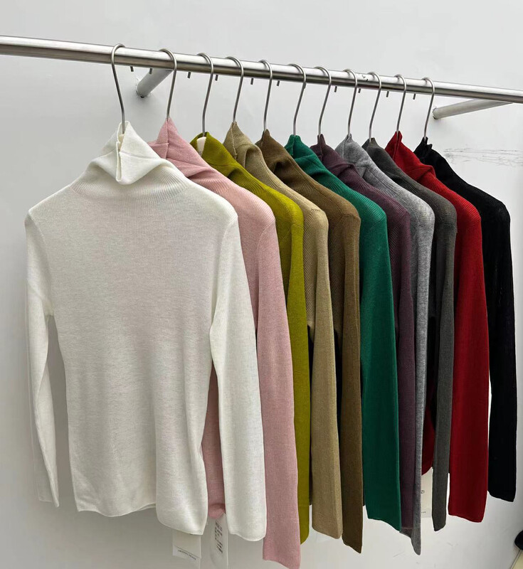【MISS ZI】Korean style all-match high-neck pile-neck solid-color knitted sweater 3350# CQW
