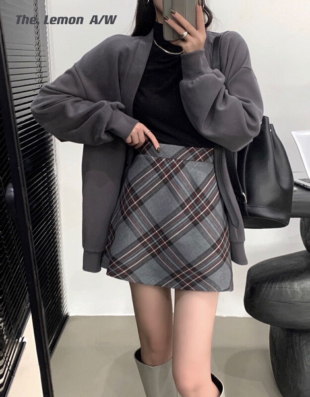 [Lemon Green Tea] American Retro Twill Plaid Skirt 2520