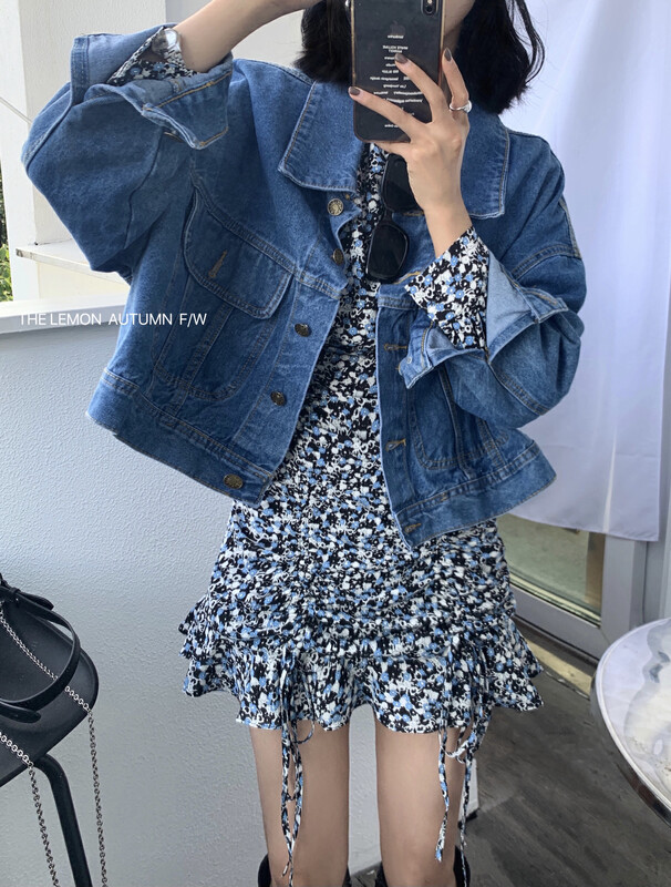 【Lemon Green Tea】Korean Casual Loose Short Denim Jacket A-118# FHX