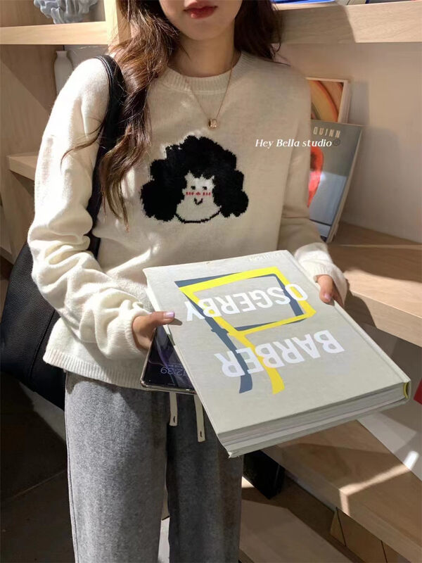 New in winter! [HEY BELLA] round neck pullover comfortable loose warm sweater B9613# L