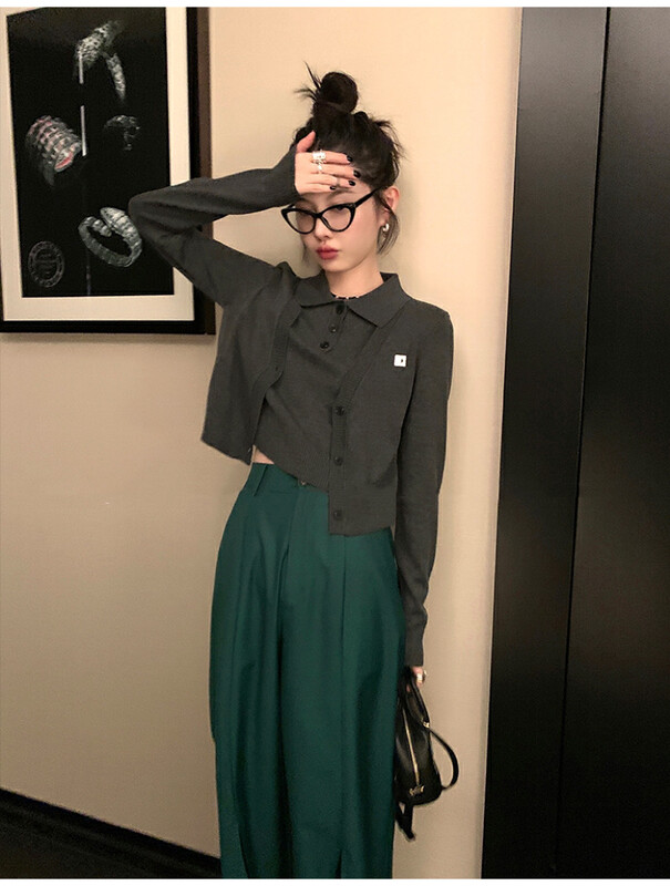 【BY】Fake two-piece design sweater 4863# HJY
