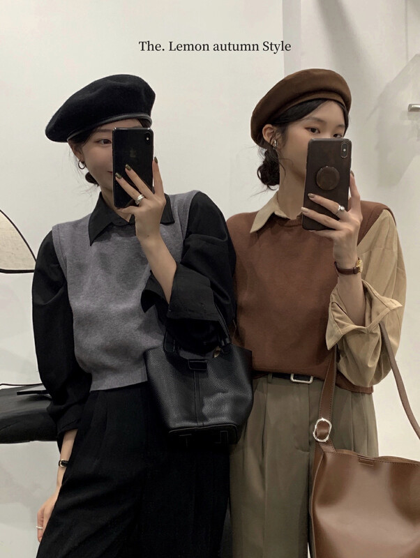 [Lemon Green Tea] Retro Versatile Round Neck Pullover Vest 66-078