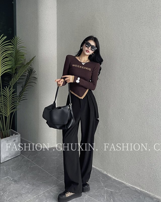 New in winter! [C.X original heart] Small letters slim fit and thin stretch knitted sweater Z605# WTT