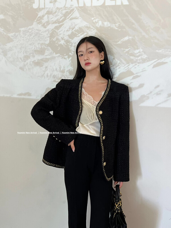 【YOOMINI】Small Fragrance High-quality Contrast Side Short Jacket D16245-W# WPL