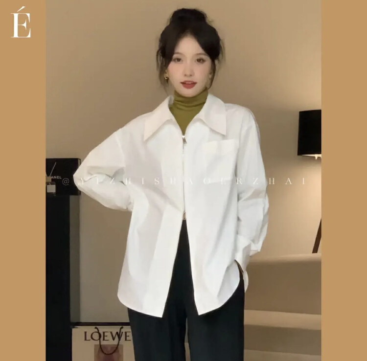New in autumn! [BY] zipper women's design sense of niche high-end shirt 807# HJY