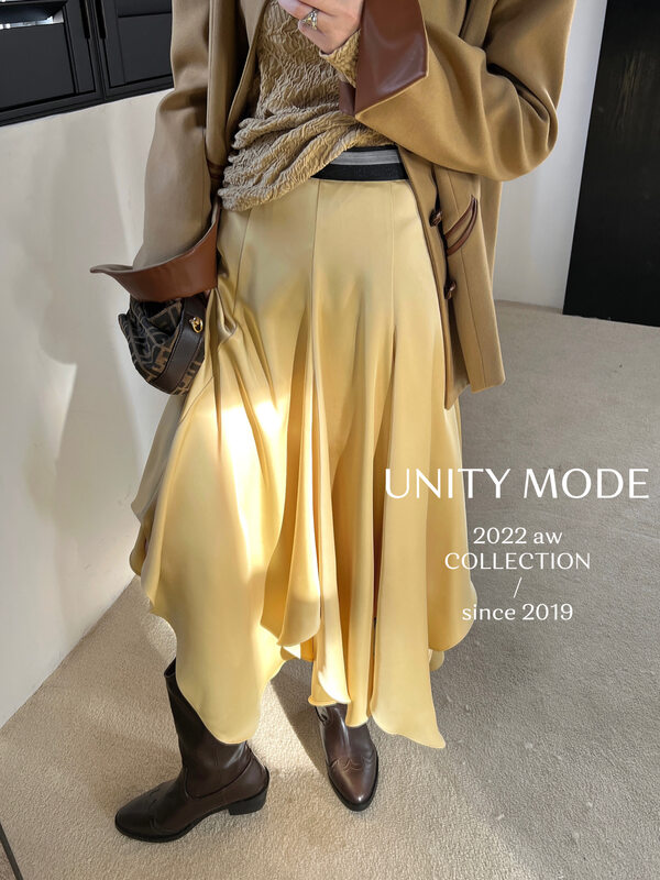 [UNITY] Autumn niche design high waist drape irregular skirt F282002# CQW
