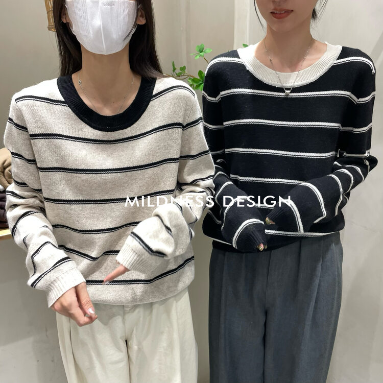 New in autumn!【MILDNESS】Simple Korean Striped Pullover Sweater 5003# FHX