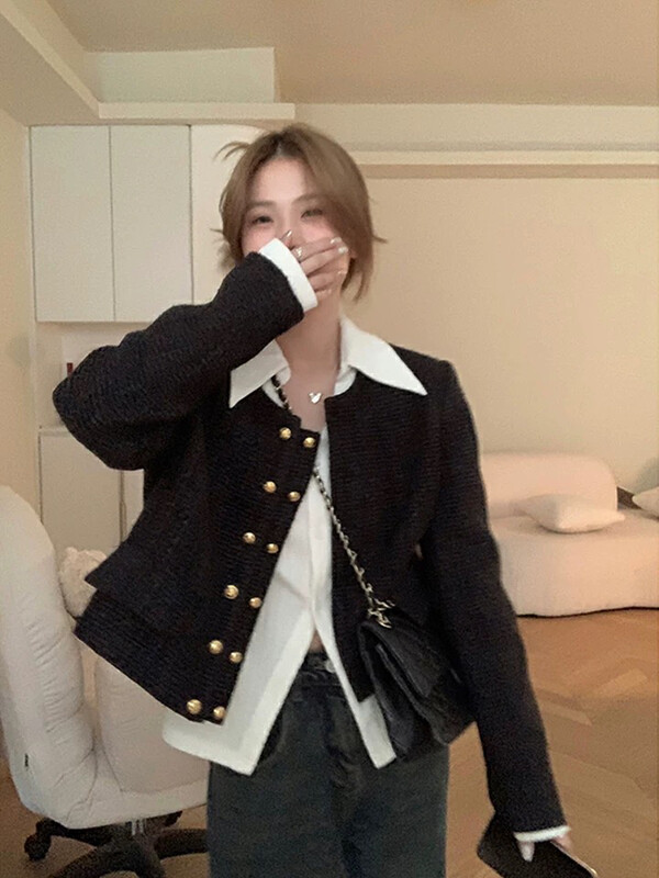 New in winter! [L.L STUDIO] temperament small fragrance coat + lapel inner shirt suit 78206# PCZ
