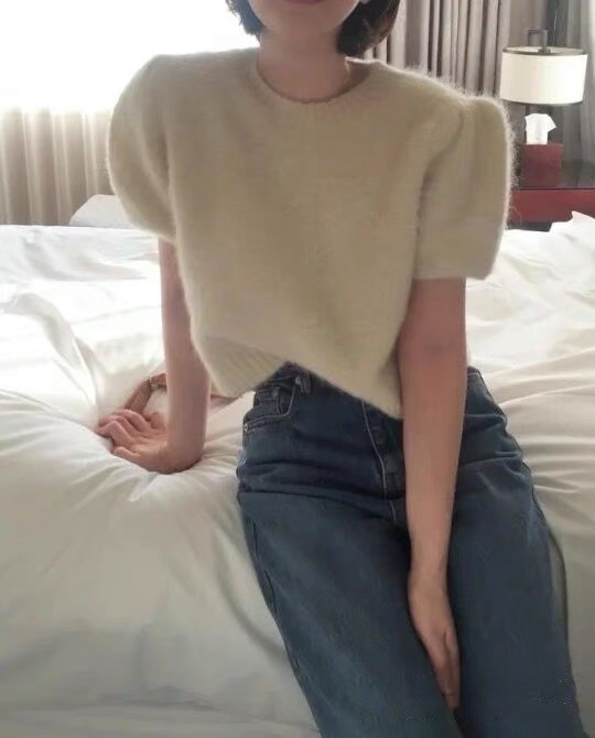 [BY] Gentle and gentle wool round neck short knitted sweater 0768# HJY