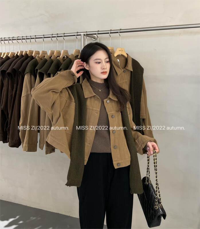 【MISS ZI】Korean casual all-match solid color coffee color short shawl brushed short coat (with shawl) 3315# CQW
