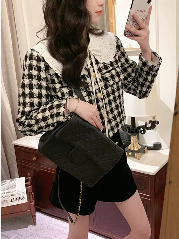 【L.L STUDIO】French retro houndstooth short coat (with removable collar) 78253# PCZ