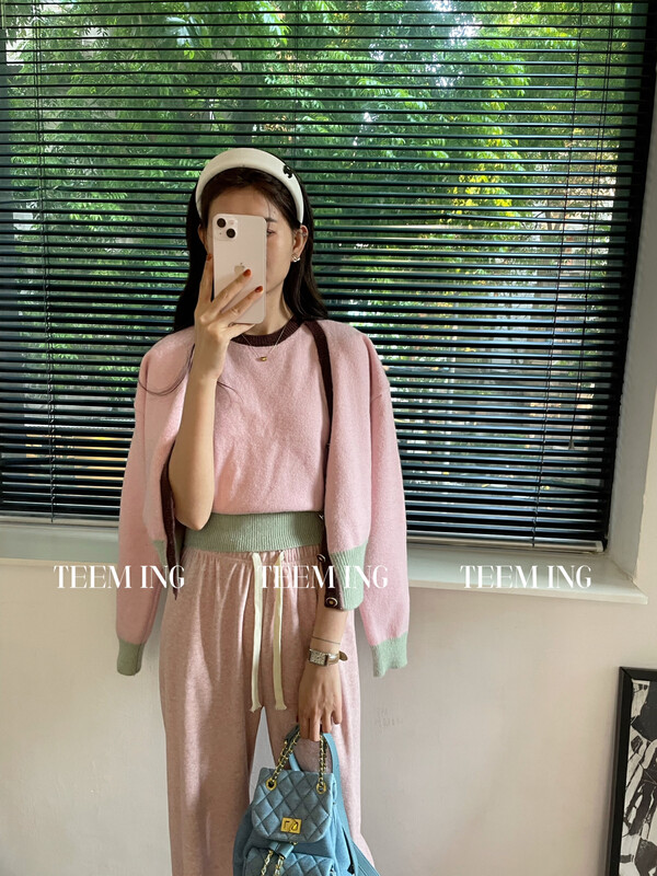 【TEEM ING】Simple knitted cardigan + versatile vest two-piece suit 22T631# HJY