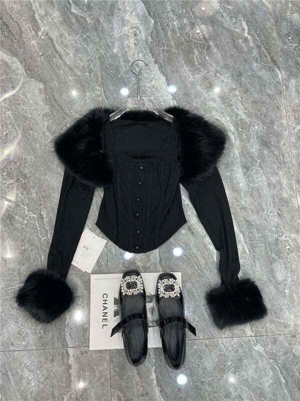 New in winter! [LINNA] Celebrity-style high-end suspender shirt (with detachable faux fur collar) 82918# JJ